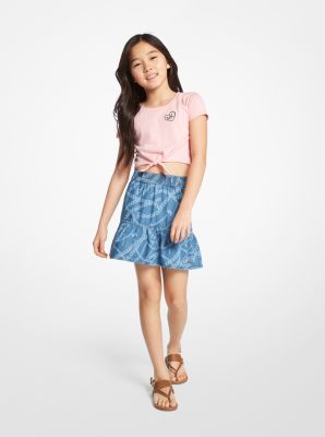 Michael Kors Chain-link Logo Print Chambray Skirt In Blue