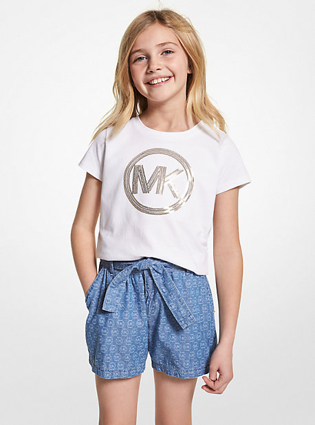 MK T-shirt en coton à logo et sequins - BLANC(BLANC) - Michael Kors