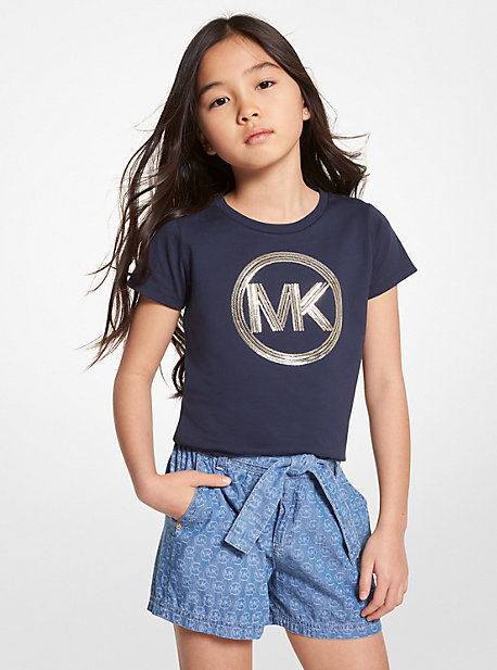 MK T-shirt en coton à logo et sequins - BLEU MARINE(BLEU) - Michael Kors