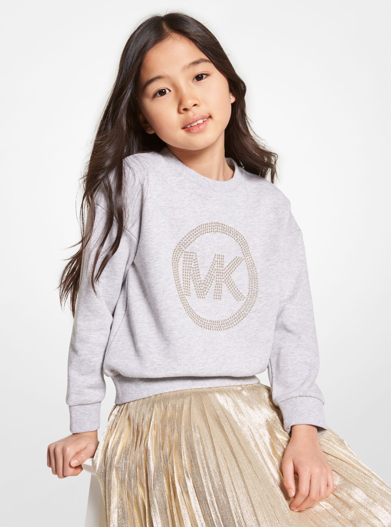 MK Studded Logo Cotton Sweatshirt - Grey - Michael Kors