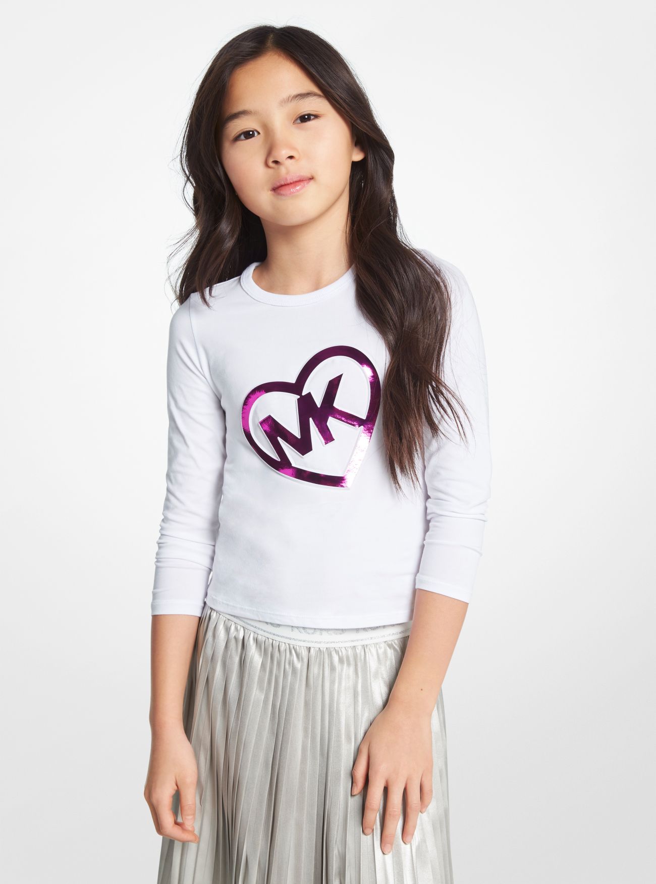 MK Logo Heart Stretch Cotton Jersey T-Shirt - White - Michael Kors
