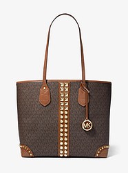 Eva Large Logo and Studded Crocodile Embossed Leather Tote Bag - BROWN - 30F0GV0T3B