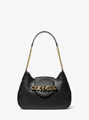 MK Hally Small Leather Shoulder Bag - Black - Michael Kors