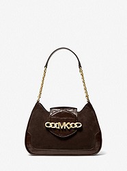 Hally Small Suede and Crocodile Embossed Shoulder Bag - CHOCOLATE - 30F1G2HL1S