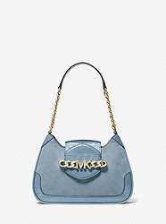 Hally Small Suede and Crocodile Embossed Shoulder Bag - CHAMBRAY - 30F1G2HL1S