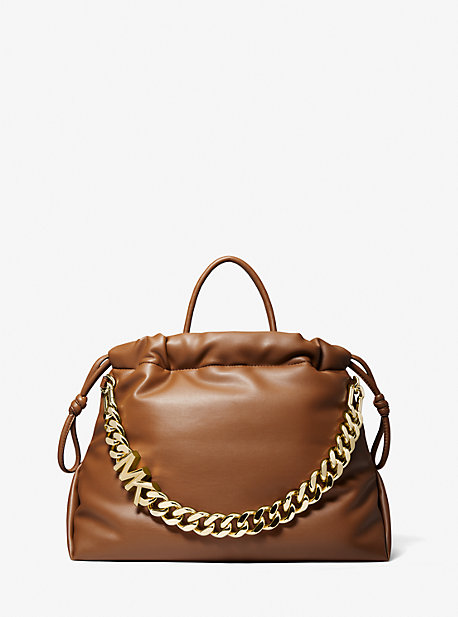 MK Lina Medium Logo Faux Leather Tote Bag - Luggage Brown - Michael Kors