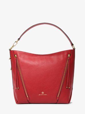 MK Brooklyn Large Pebbled Leather Shoulder Bag - Crimson - Michael Kors
