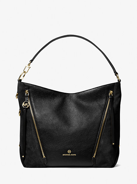 MK Brooklyn Large Pebbled Leather Shoulder Bag - Black - Michael Kors