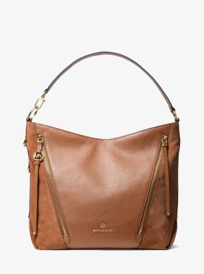 Michael Michael Kors Mk brooklyn large pebbled leather shoulder bag - luggage brown - michael kors