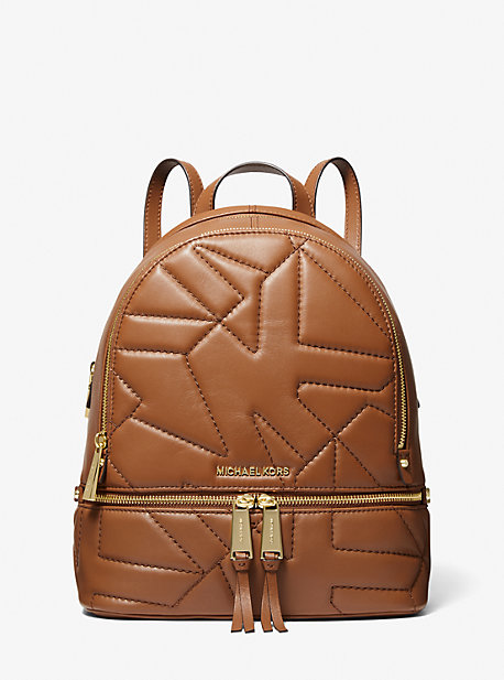 MK Rhea Medium Quilted Leather Backpack - Luggage Brown - Michael Kors