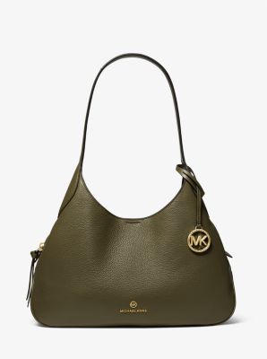 MK Kelsey Large Pebbled Leather Shoulder Bag - Olive - Michael Kors