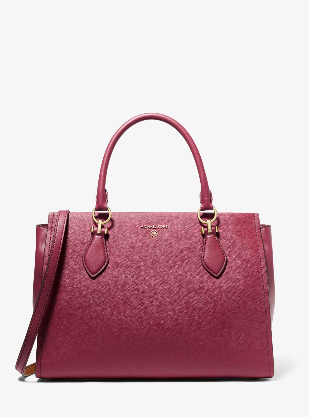 MK Marilyn Large Saffiano Leather Satchel - Mulberry - Michael Kors