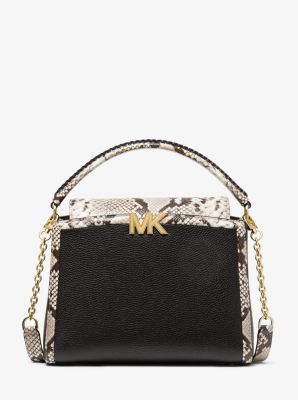 Karlie Medium Pebbled and Snake Embossed Leather Satchel