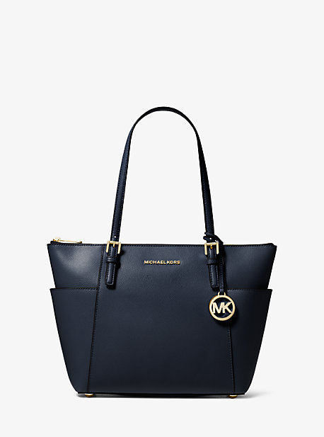 Grand sac à main Jet Set en cuir saffiano avec glissière sur le dessus - BLEU AMIRAL(BLEU) - Michael