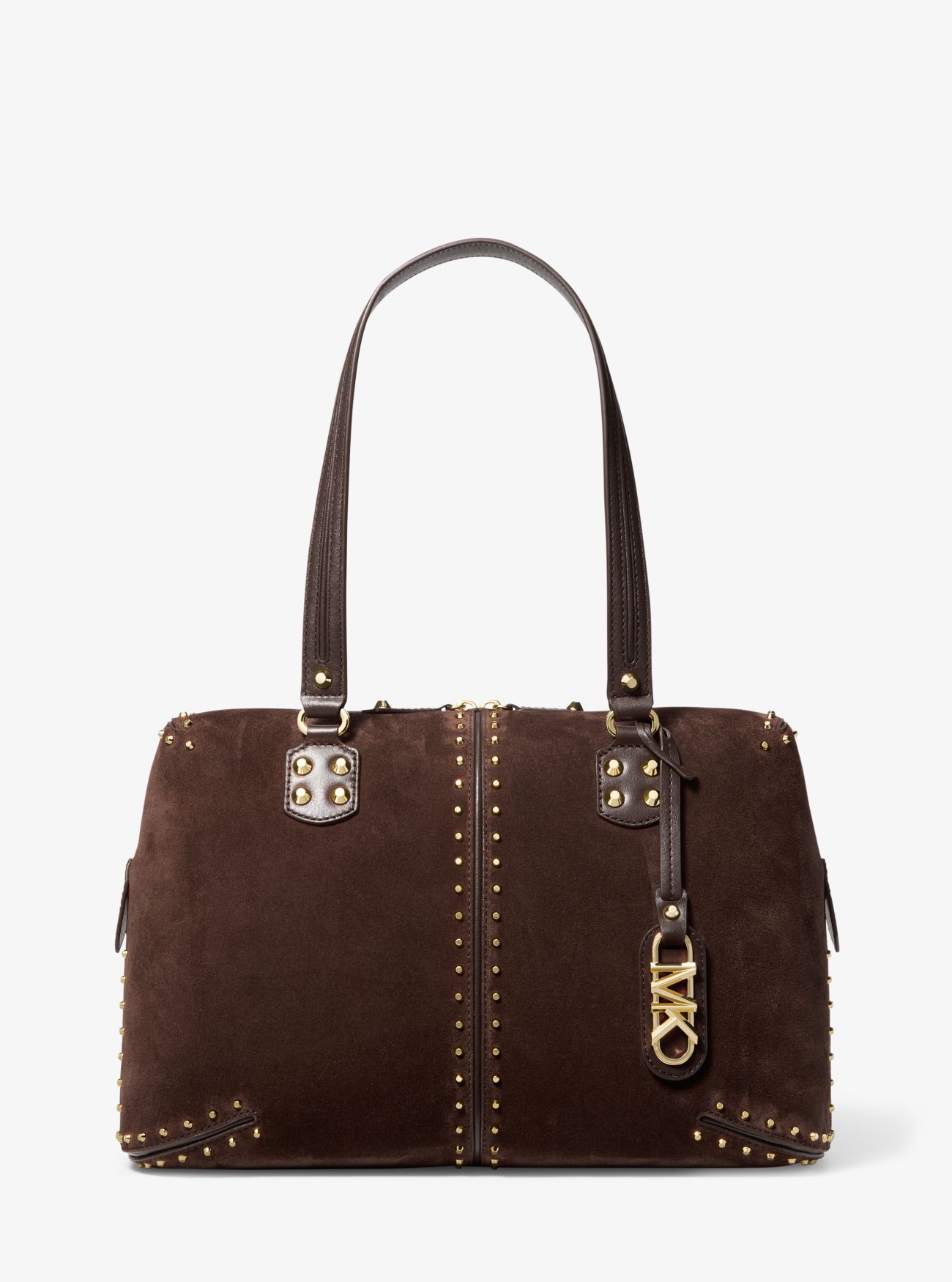 MK Astor Large Studded Leather Tote Bag - Chocolate - Michael Kors