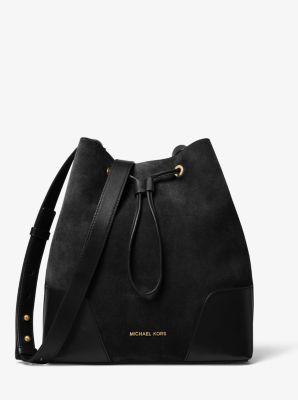 cary medium suede and leather bucket bag