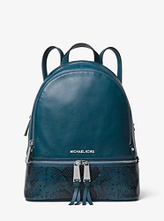 Rhea Medium Pebbled and Snake-Embossed Leather Backpack - LUXE TEAL - 30F8SEZB2L