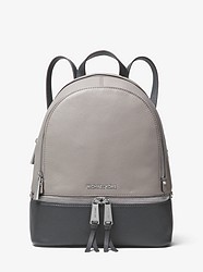 Rhea Medium Color-Block Pebbled Leather Backpack - PGREY/CHARCL - 30F8SEZB2T