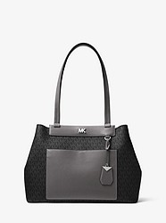 Meredith Medium Logo and Leather Tote - BLACK COMBO - 30F8SKWT8B
