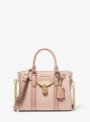 Michael Kors Nouveau Hamilton Small Logo And Leather Satchel In Pink