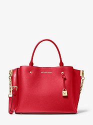 Arielle Large Pebbled Leather Satchel - BRIGHT RED - 30F9GI5S3L