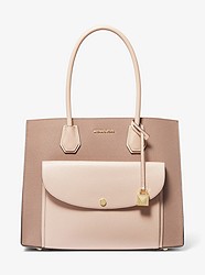 Mercer Extra-Large Two-Tone Pebbled Leather Pocket Tote Bag - SFTPINK/FAWN - 30F9GM9T3T