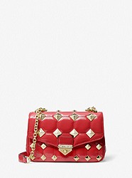 SoHo Small Studded Quilted Patent Leather Shoulder Bag - CRIMSON - 30H1G1SL1A