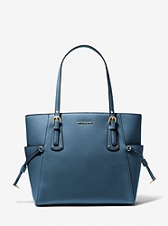 Voyager Small Saffiano Leather Tote Bag - DK CHAMBRAY - 30H1GV6T4T