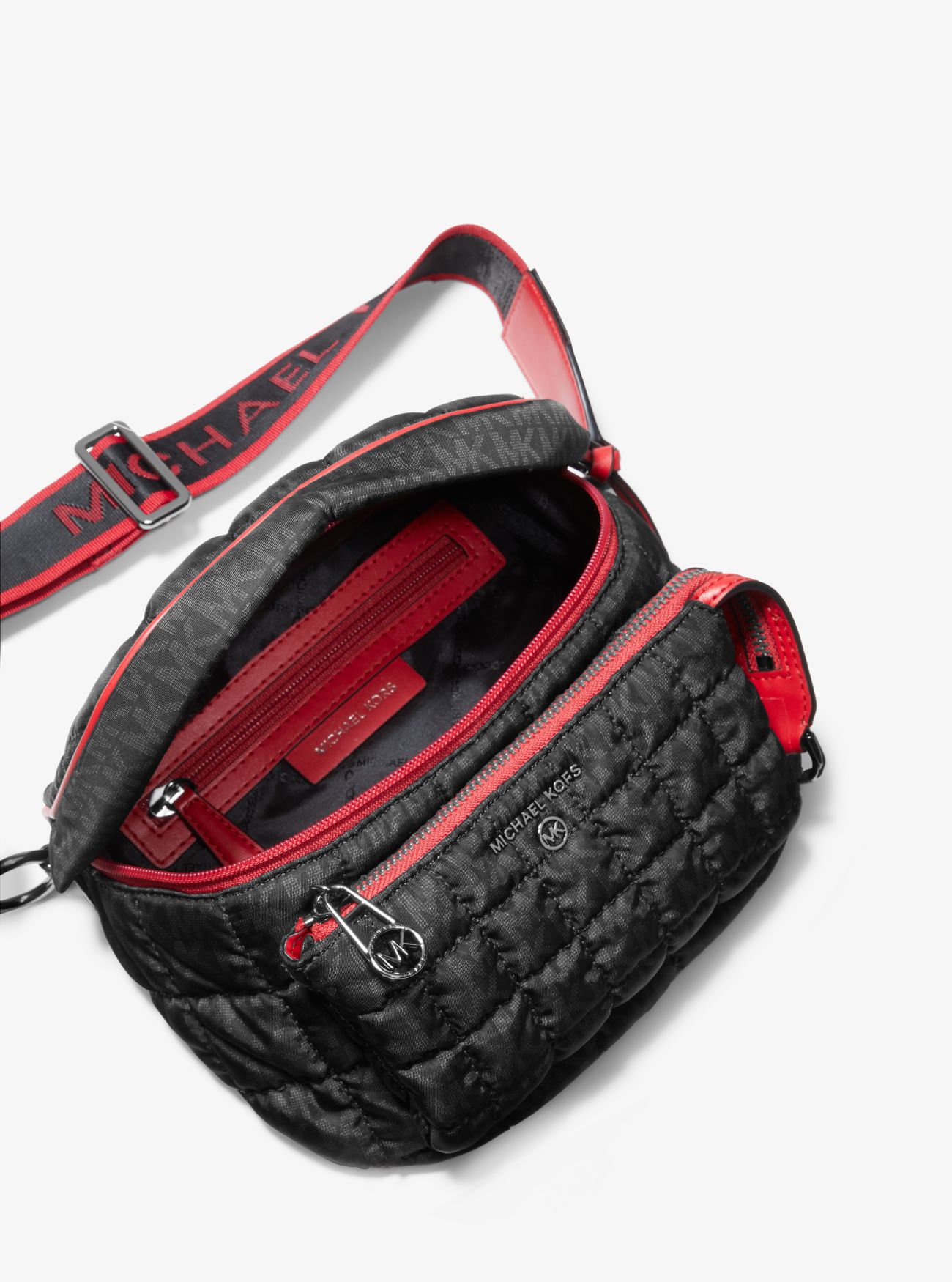 MK Slater Medium Logo Quilted Nylon Sling Pack Black Combo Michael Kors