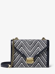 Whitney Large Woven Leather Convertible Shoulder Bag - ADMIRAL/OPTIC WHITE - 30H8BWHL3U