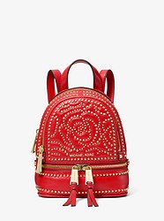 Rhea Mini Rose Studded Leather Backpack - BRIGHT RED - 30H8GEZB1O