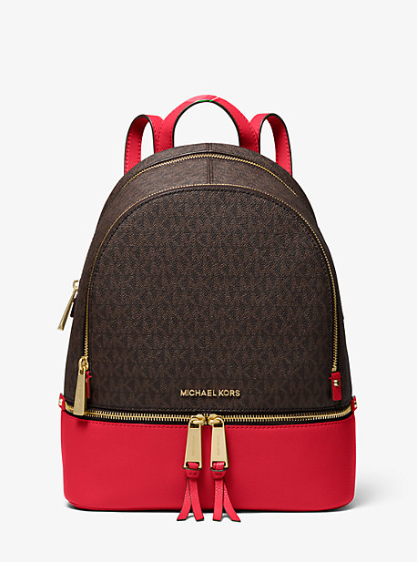 Sac à dos Rhea de taille moyenne en cuir grainé à logo - MARRON/ROUGE VIF(ROUGE) - Michael Kors