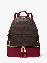 Rhea Medium Logo and Pebbled Leather Backpack - BERRY - 30H8GEZB2B