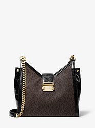 Whitney Small Logo and Leather Shoulder Bag - BROWN/BLK - 30H8GWHE0B