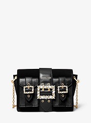 Hayden Medium Embellished Velvet and Leather Messenger Bag - BLACK - 30H9G0YM8C