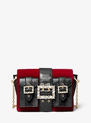 Hayden Medium Embellished Velvet and Leather Messenger Bag - DEEP RED - 30H9G0YM8C
