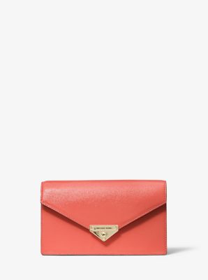 Pochette enveloppe Grace en cuir verni de taille moyenne - PAMPLEMOUSSE ROSE(ROSE) - Michael Kors