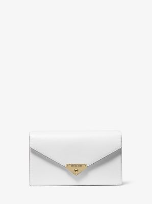 Pochette enveloppe Grace en cuir verni de taille moyenne - BLANC OPTIQUE(BLANC) - Michael Kors
