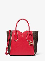 Mae Medium Pebbled Leather and Logo Messenger Bag - BRIGHT RED - 30H9GM5M2B