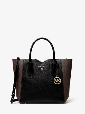 Besace Mae de taille moyenne en cuir grainé et logo - MARRON/NOIR(MARRON) - Michael Kors