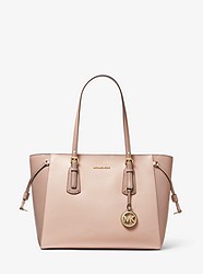 Voyager Medium Two-Tone Crossgrain Leather Tote Bag - SFTPINK/FAWN - 30H9GV6T2L
