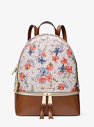 Rhea Medium Floral-Printed Logo and Leather Backpack - VANILLA COMBO - 30S0GEZB2I