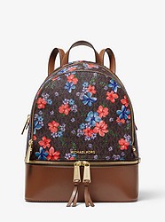 Rhea Medium Floral-Printed Logo and Leather Backpack - BROWN MULTI - 30S0GEZB2I