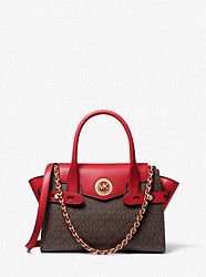 Carmen Small Logo and Leather Belted Satchel  - BRN/BRT RED - 30S0GNMS1B