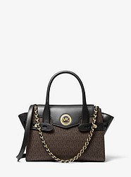Carmen Small Logo and Leather Belted Satchel  - BROWN/BLK - 30S0GNMS1B