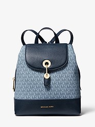 Raven Medium Logo and Pebbled Leather Backpack - PALE BLUE/NAVY - 30S0GRXB2B