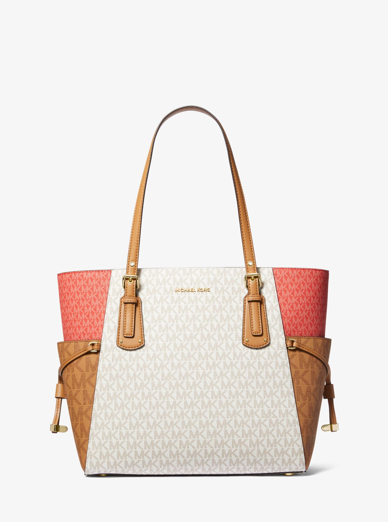 MK Voyager Small Color-Block Logo Tote Bag - Spiced Coral Multi - Michael Kors