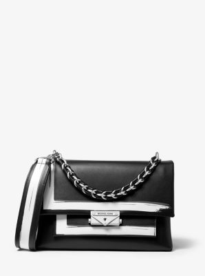 Sac porté épaule Cece de taille moyenne en cuir rayé façon peinture - NOIR COMBO(NOIR) - Michael Kor