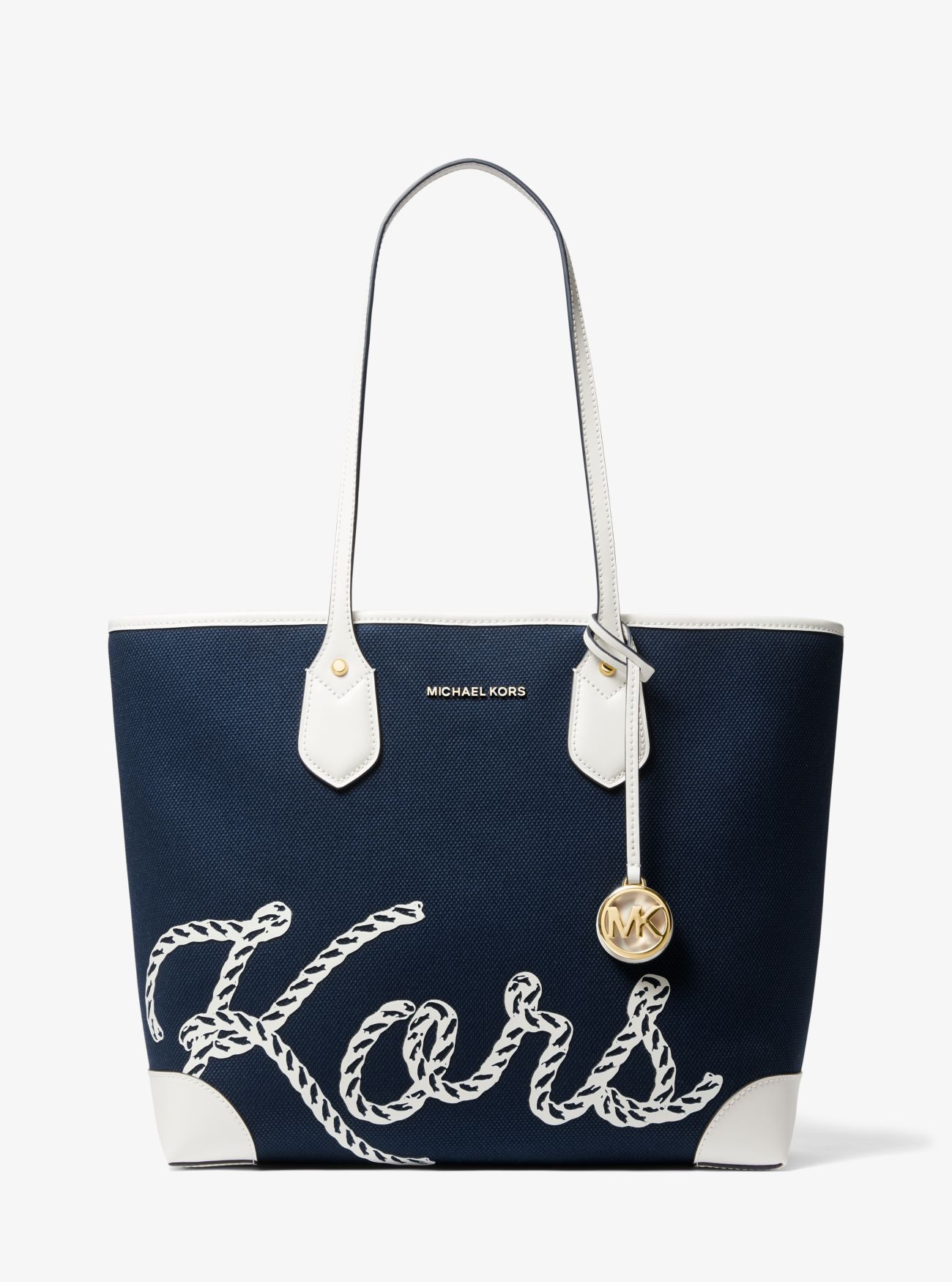 Mk Eva Large Printed Canvas Tote Bag Navy Michael Kors 4232