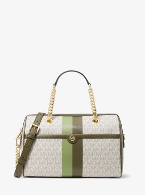 MICHAEL KORS BLAIRE MEDIUM LOGO STRIPE SATCHEL 